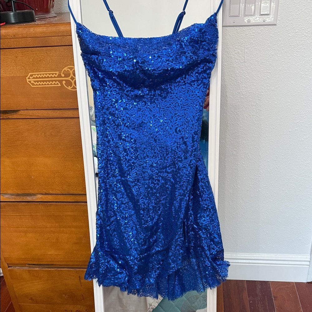 Royal Blue Sequin Spaghetti Strap Mini Dress